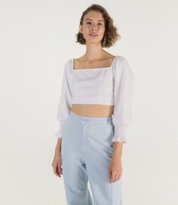 Blusa Cropped Lisa com Mangas Bufantes