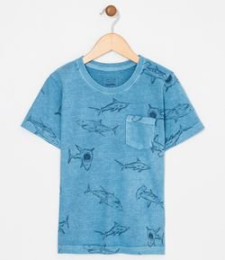 Camiseta Infantil Estampas de Tubarões - Tam 5 a 14 anos