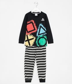 Pijama Estampa Playstation com Calça Listrada - Tam 5 a 14 anos 