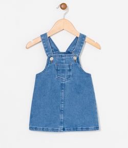 Vestido Infantil Jeans de Alça com Bolso - Tam 0 a 18 meses