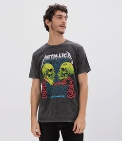 Camiseta Marmorizada Estampa Metallica Caveiras Espelhadas 