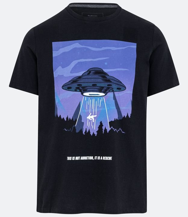 Camiseta Regular com Estampa de Nave Espacial Brilha no Escuro Preto 5