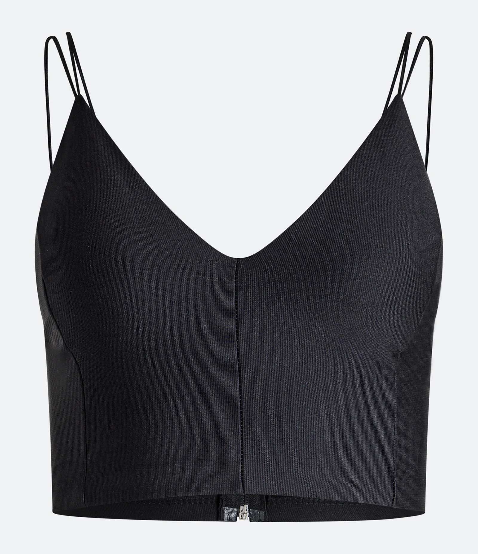 Blusa Regata Cropped em Ponto Roma com Recortes Frontais Preto 1