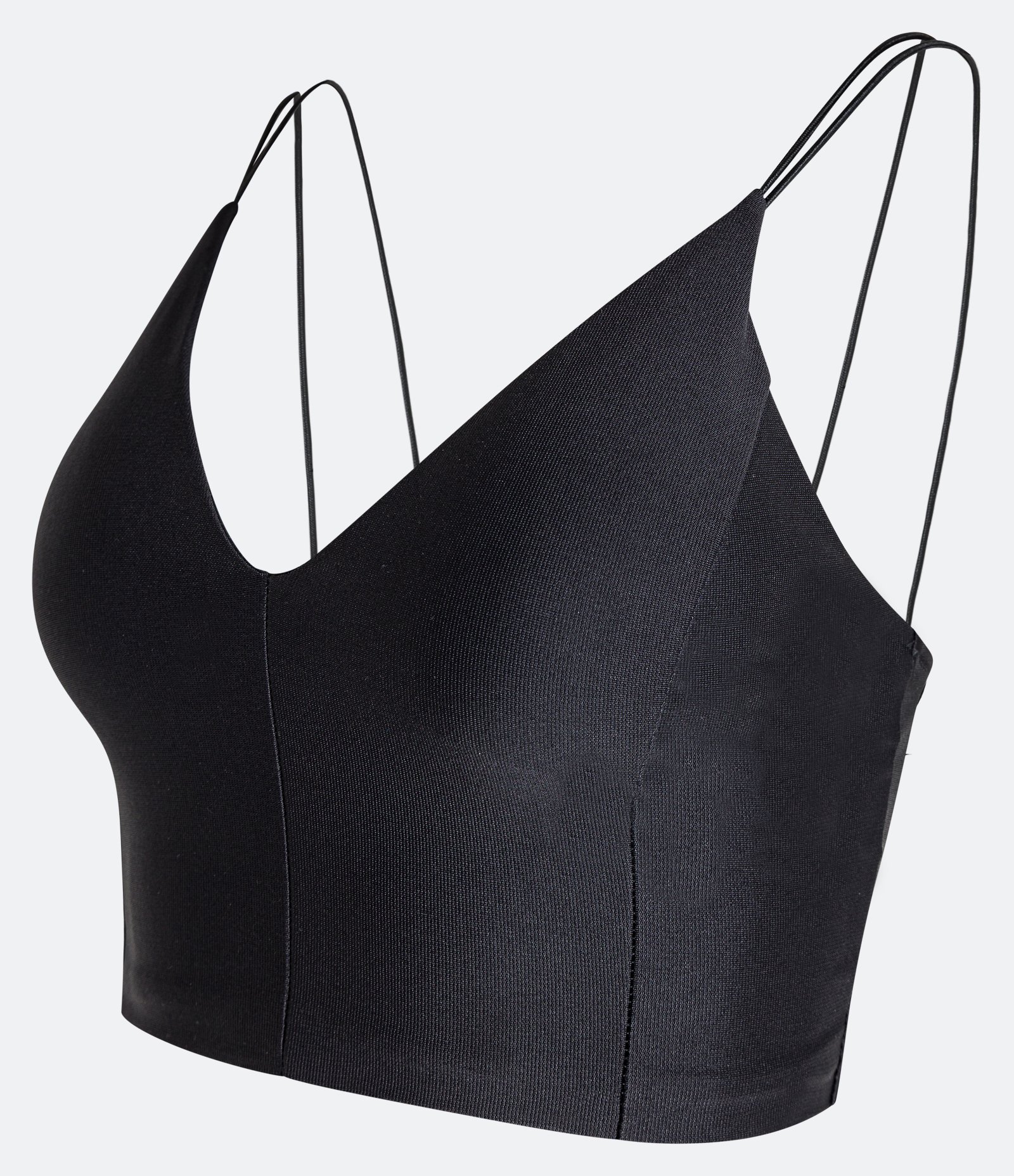 Blusa Regata Cropped em Ponto Roma com Recortes Frontais Preto 2