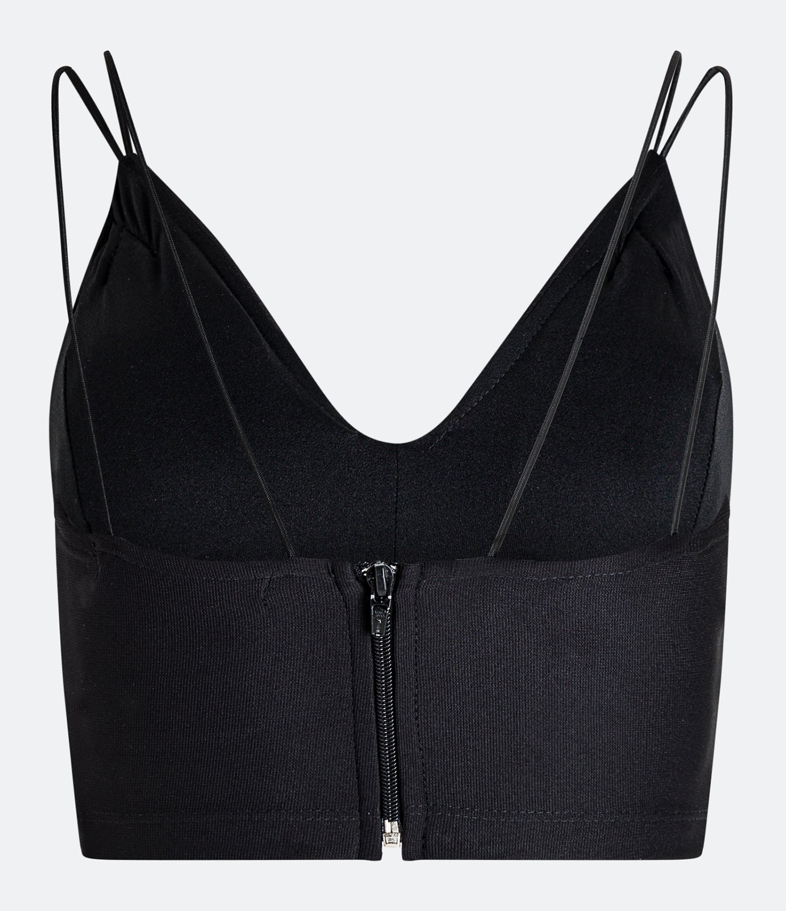 Blusa Regata Cropped em Ponto Roma com Recortes Frontais Preto 3