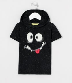 Camiseta Estampa Monstro Brilha no Escuro com Capuz - Tam 1 a 4 anos