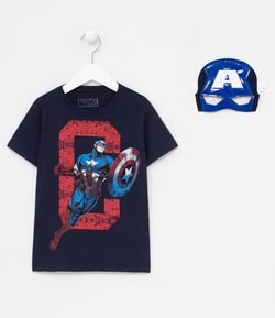 Camiseta Infantil Estampa do Capitão América com Máscara - Tam 4 a 10 anos