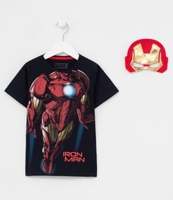 Camiseta Infantil Estampa Corpo do Homem de Ferro com Máscara - Tam 4 a 10 anos