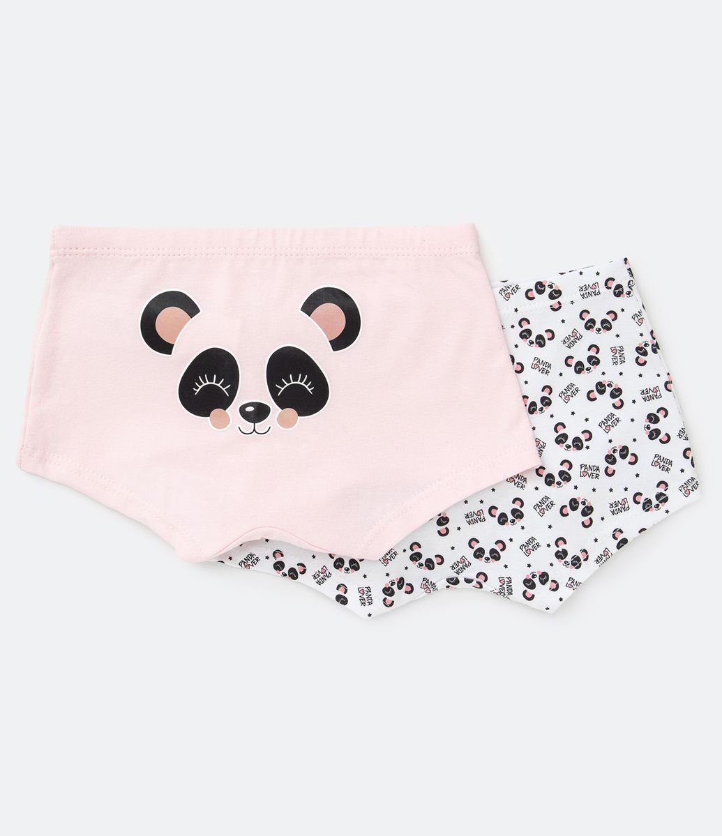Kit com 2 Calcinha Infantil em Cotton Boxer Estampa Panda Multicores