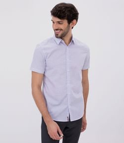 Camisa Slim Fit Manga Curta Xadrez Grid Tricolor