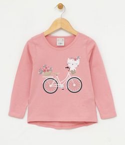 Blusa Infantil Estampa Gatinha de Bicicleta - Tam 1 a 4 anos
