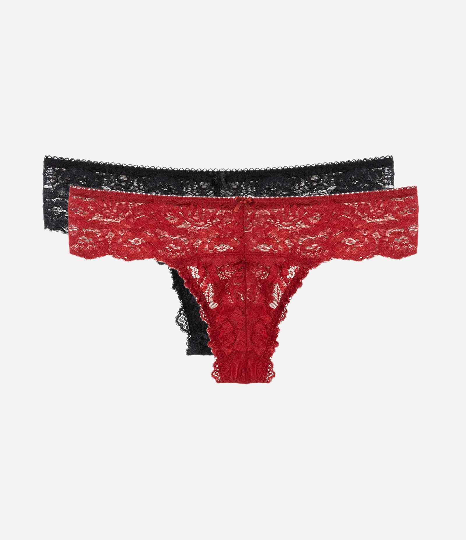 Kit 02 Calcinhas Biquíni em Renda Floral com Lacinho Vermelho/Preto 1