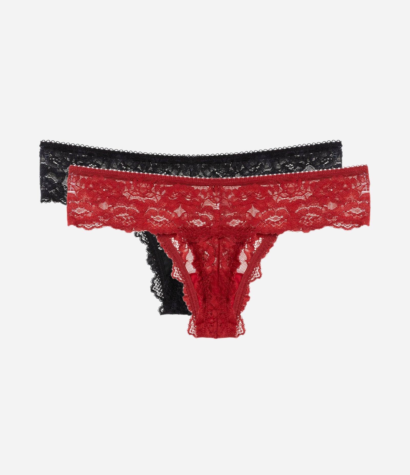 Kit 02 Calcinhas Biquíni em Renda Floral com Lacinho Vermelho/Preto 2