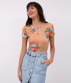 Body em Neoprene Estampado Manga Curta