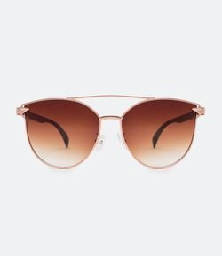 Óculos de Sol Feminino Redondo com Detalhe Frontal Metálico