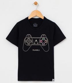 Camiseta Infantil Estampa Playstation Brilha no Escuro - Tam 5 a 14 anos