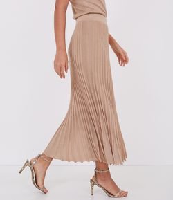 Saia em Retílinea Lisa Plissada com Fio Metálico 