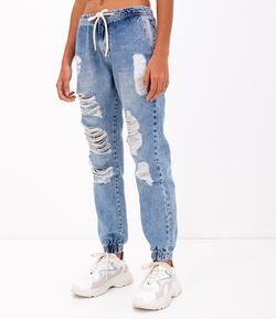 Calça Jeans Jogger com Puídos