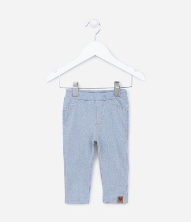Calça Infantil com Costura Contrastante e Etiqueta de Coraçãozinho - Tam 0 a 18 meses Azul 3