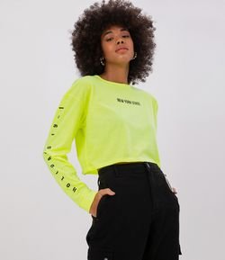 Blusa Cropped com Estampa Neon