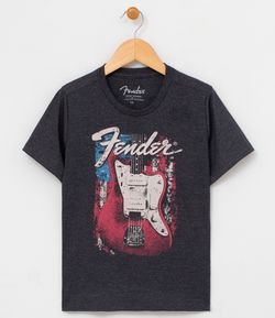 Camiseta Infantil Mini Me Estampa Fender - Tam 5 a 14 anos