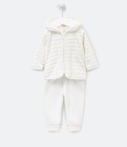Conjunto Infantil Casaco com Capuz e Calça em Fleece - Tam 0 a 18 meses