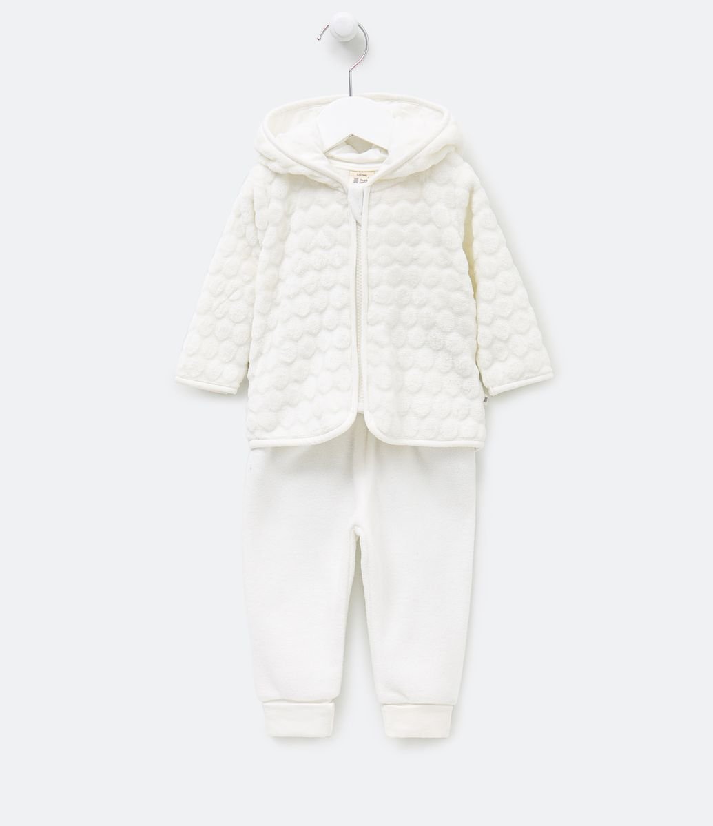 Conjunto Infantil Casaco com Capuz e Calça em Fleece - Tam 0 a 18 meses Menor preço em Conjunto Infantil Casaco com Capuz e Calça em Fleece - Tam 0 a 18 meses
