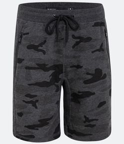 Bermuda Slim Básica em Moletom Camuflada com Zíper nos Bolsos