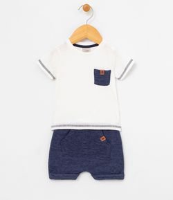 Conjunto Infantil Camiseta com Bolso e Bermuda com Bolso Canguru - Tam 0 a 18 meses