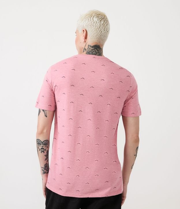 Camiseta Regular em Algodão com Estampa de Mini Ondas Rosa 3