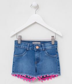 Short Infantil em Jeans com Pompom - Tam 1 a 4 anos