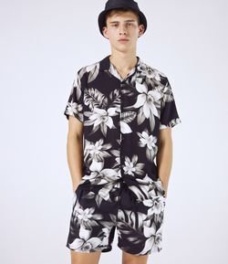 Camisa Manga Curta Estampa Floral PB em Viscose