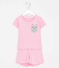 Pijama Infantil Bolso de Gatinho - Tam 1 a 4 anos