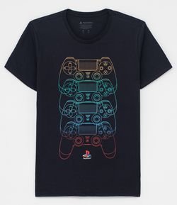 Camiseta Manga Curta com Estampa Playstation