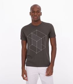 Camiseta Slim Estampa Cubo Geométrico 
