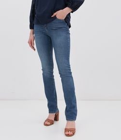 Calça Reta Jeans com Detalhe em Material Sintético 
