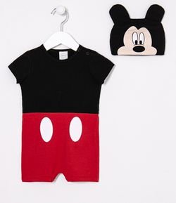 Macacão Infantil do Mickey com Touca Estampada - Tam 0 a 18 meses