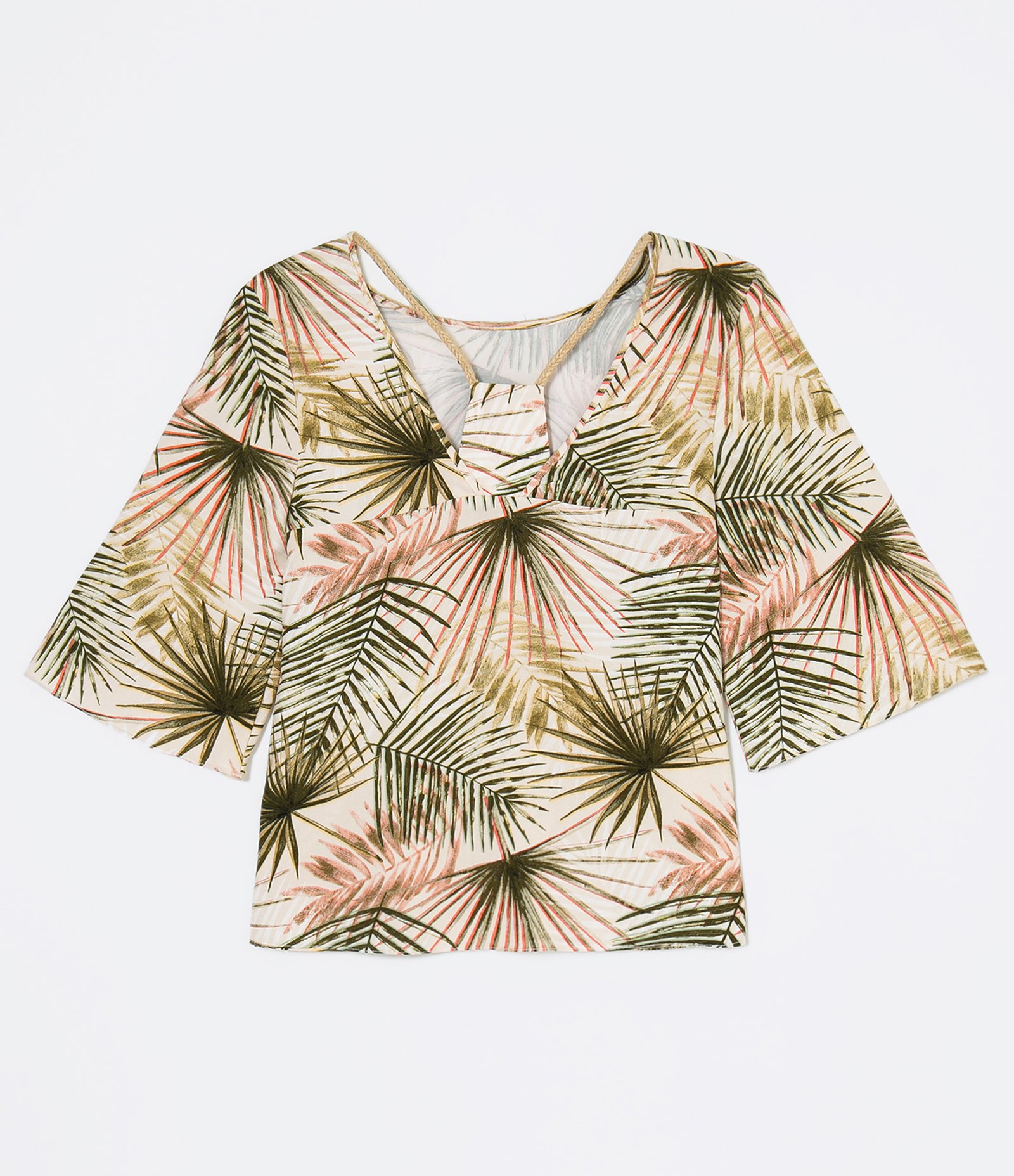 Blusa Estampada com Folhagens  Bege 5