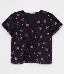 Blusa Floral com Amarrações Curve & Plus Size