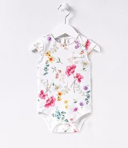 Body Infantil com Textura Estampa Floral - Tam 0 a 18 meses