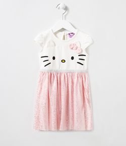 Vestido Infantil Hello Kitty com Saia em Tule - Tam 1 a 6 anos