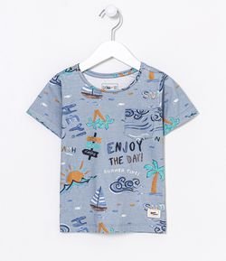 Camiseta Infantil Estampa Praia - Tam 1 a 4 anos