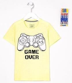 Camiseta Infantil Estampa para Colorir com Canetinhas - Tam 5 a 14