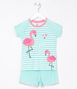 Pijama Infantil Estampa Flamingo - Tam 5 a 14