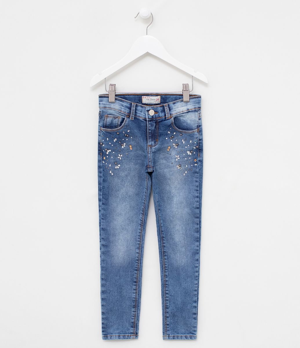 calça jeans bordada com flores renner