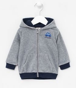 Casaco Infantil em Fleece com Capuz e Bordado - Tam 0 a 18 meses