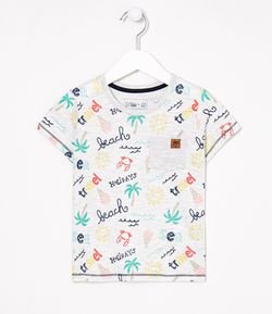Camiseta Infantil Estampa Sorvetes e Praia com Bolso Póim -Tam 1 a 4