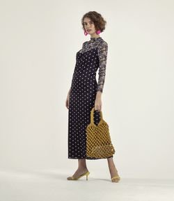 Vestido Midi Poá com Alça Fina 