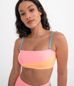 Biquíni Top Bandeau Liso com Recortes Neon