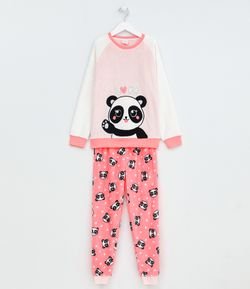 Pijama Infantil em Fleece Estampa Panda - Tam 5 a 14 anos